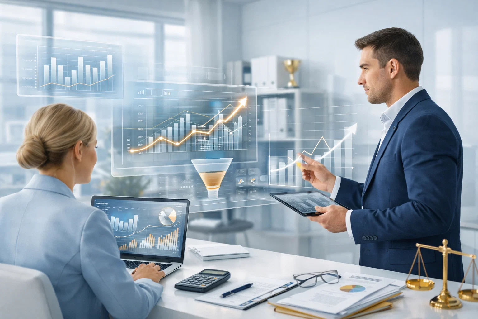 Accounting SEO authority growth analysis with experts reviewing off page performance and lead funnel data.